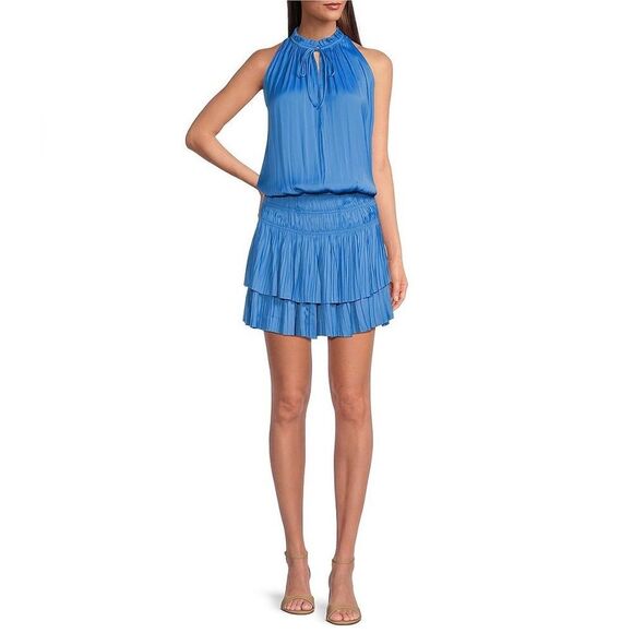 Current Air Purple Pleated Mini Dress with Flutter Sleeves Women’s Size Small - Picture 1 of 14